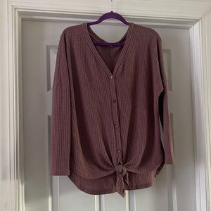 3/4 Sleeve Waffle Knit Tie Front Tee